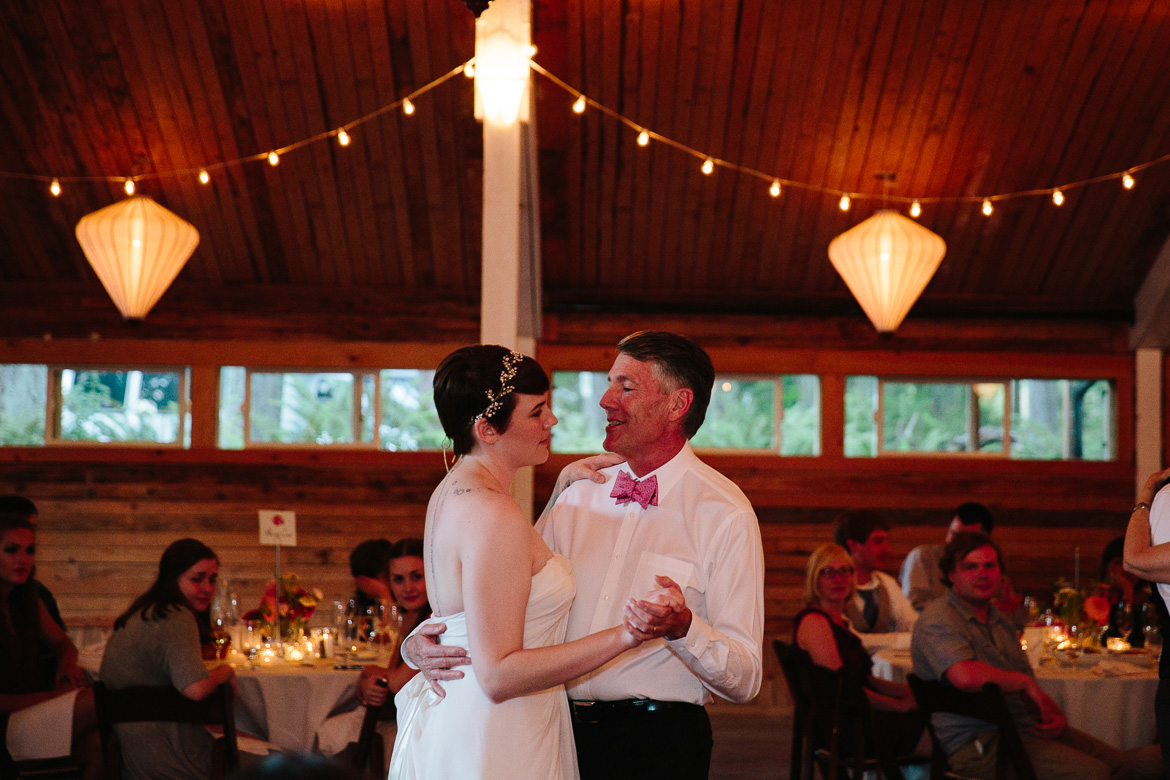 Bride and dad during first dance at wedding reception at Fireseed Catering on Whidbey Island, WA