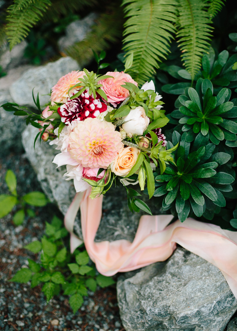 Bride's bouquet detail for Fireseed Catering wedding on Whidbey Island