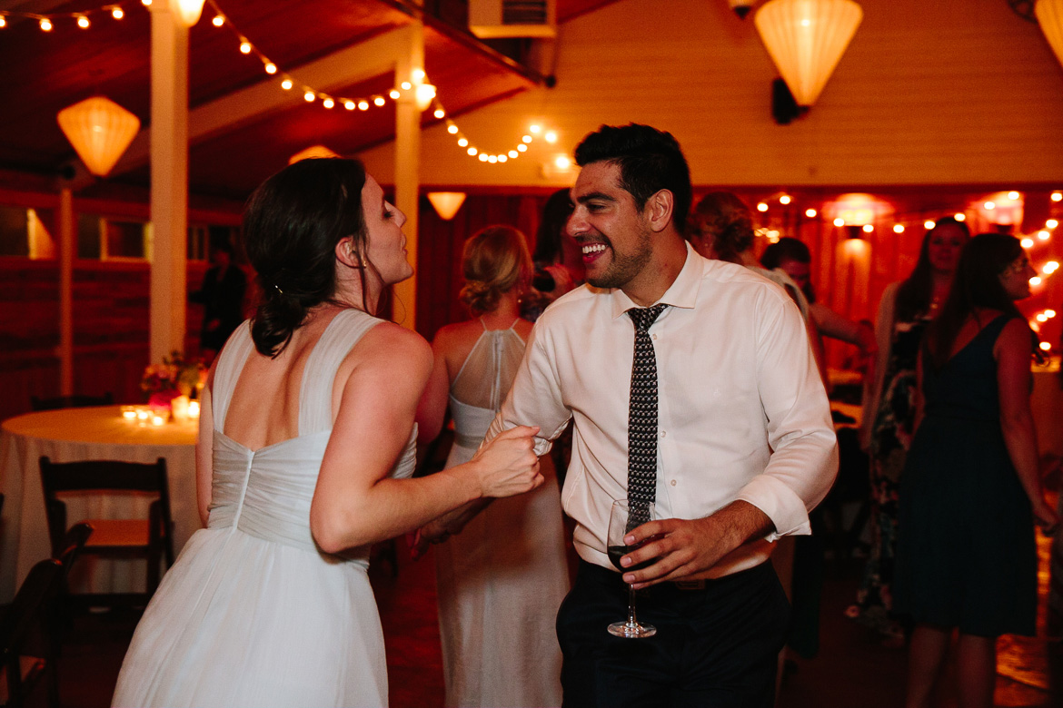Guests dancing during reception at Fireseed Catering wedding on Whidbey Island, WA
