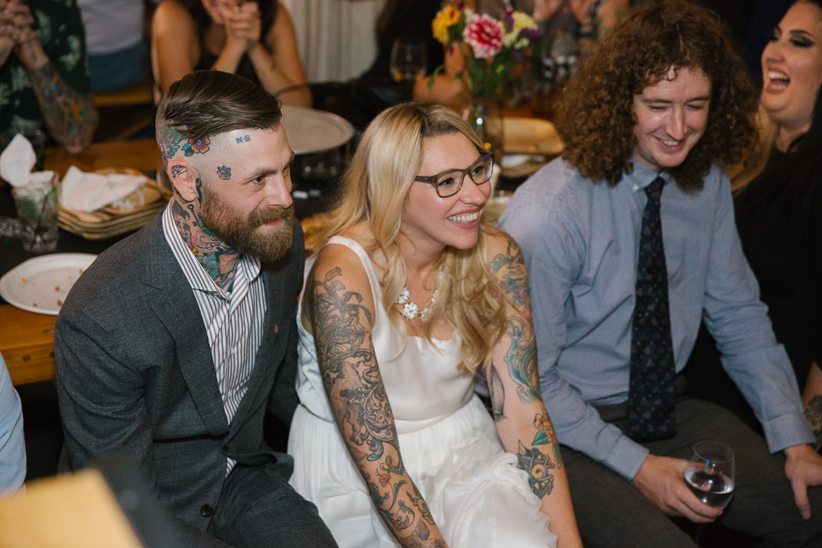 Within Sodo Seattle wedding reception toasts bride groom