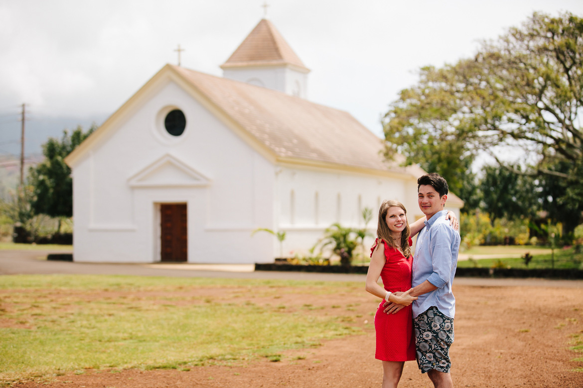 St Raphael Church engagement session photos in Kauai, HI