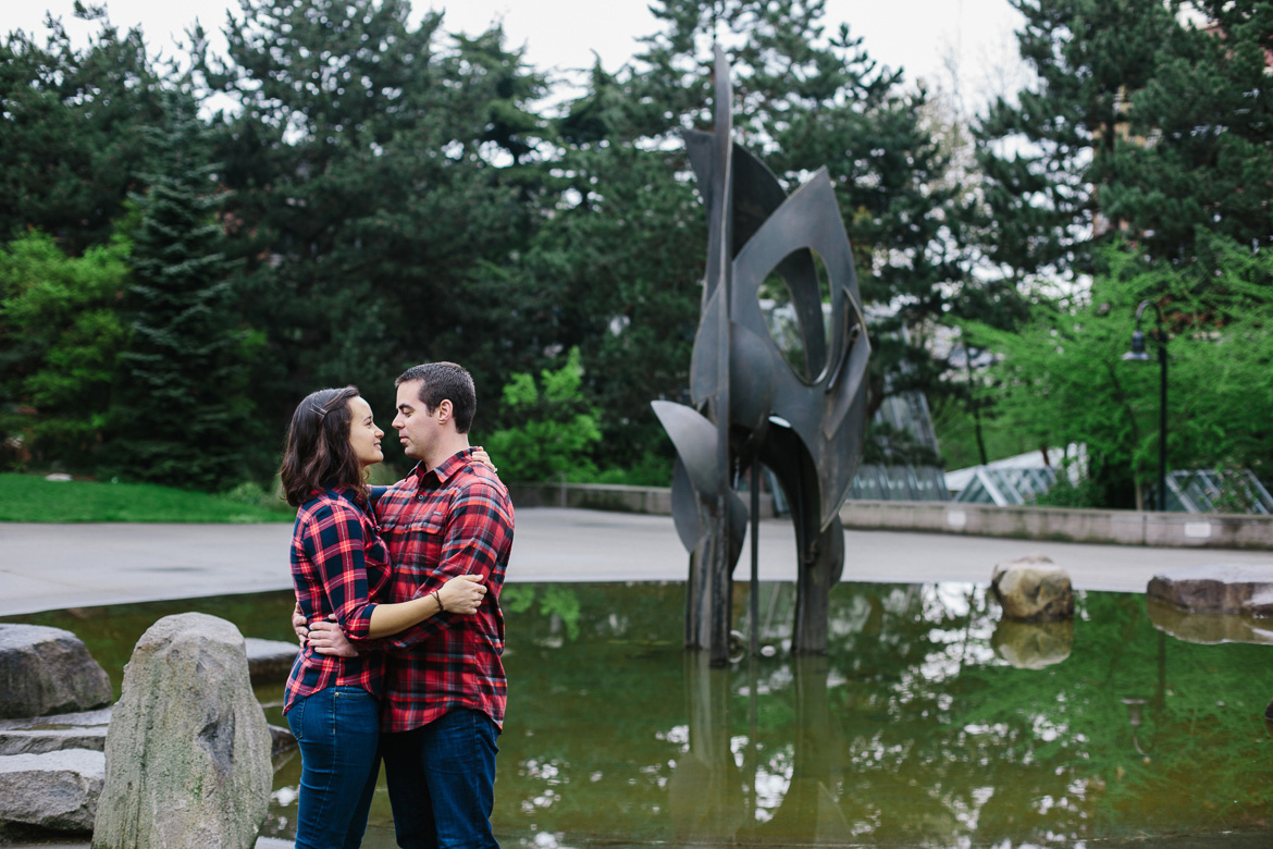 Engagement photos in quad at Seattle University in Washington
