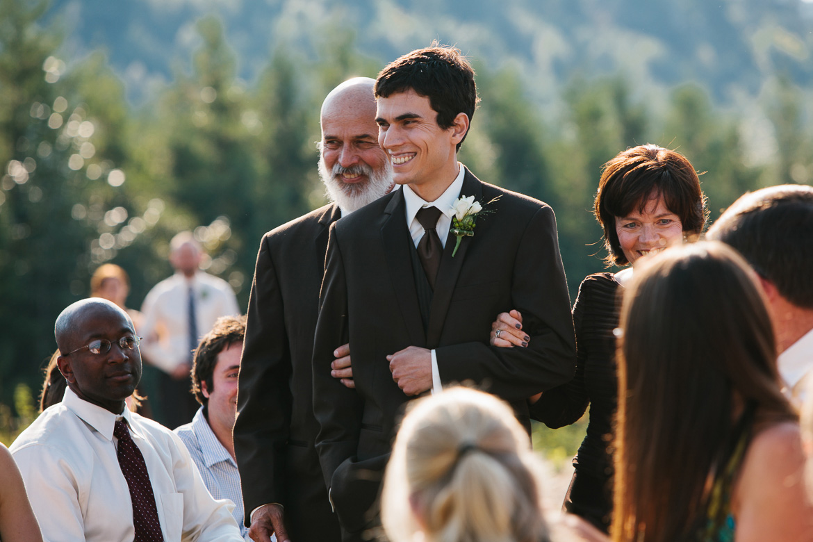 Groom walking down aisle during wedding ceremony at Snoqualmie Point Park