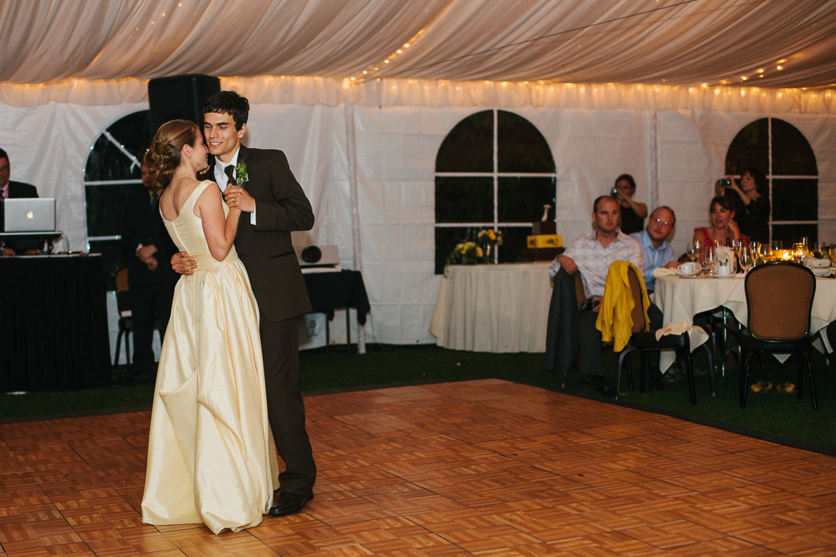 Bride and groom's first dance during wedding reception at Salish Lodge in Snoqualmie WA