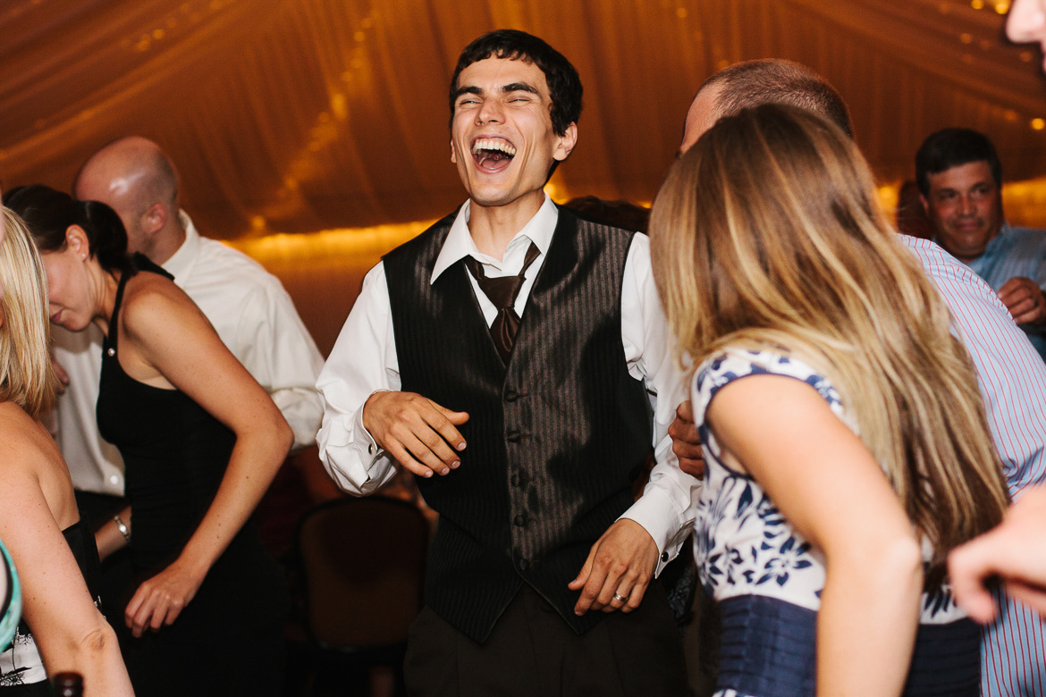 Groom dancing at Salish Lodge wedding reception in Snoqualmie WA