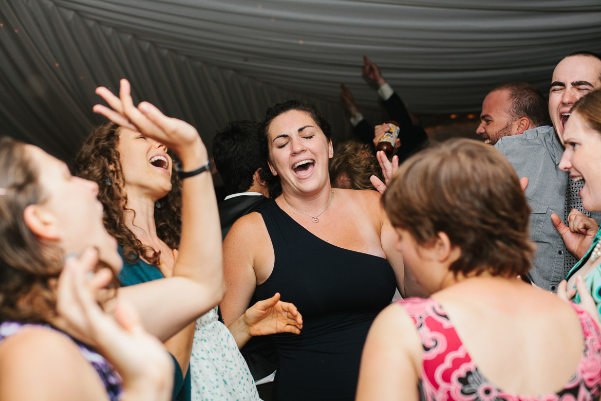 Guests dancing at Salish Lodge wedding reception in Snoqualmie WA