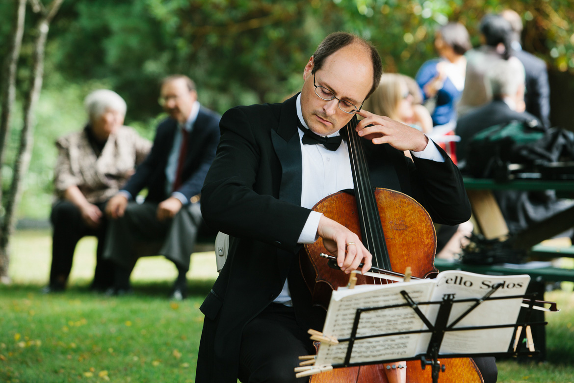 Cellist playing for wedding at Whidbey Island Winery in Whashington