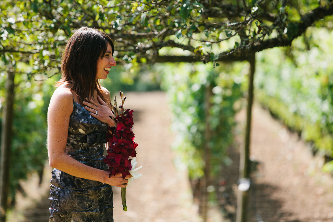 Bridesmaid before wedding ceremony at Whidbey Island Winery in Washington