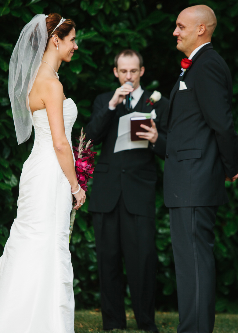 Bride and groom during wedding ceremony at Whidbey Island Winery in Washington