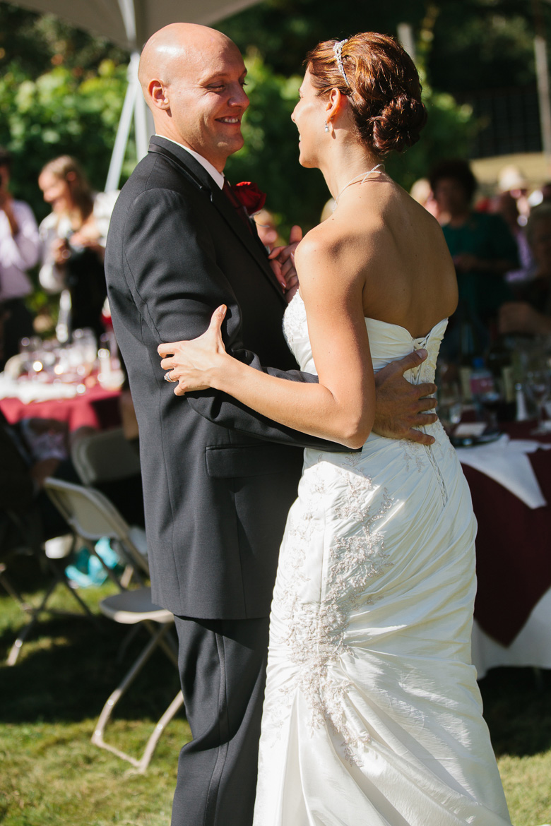 Bride and groom's first dance at Whidbey Island Winery wedding 