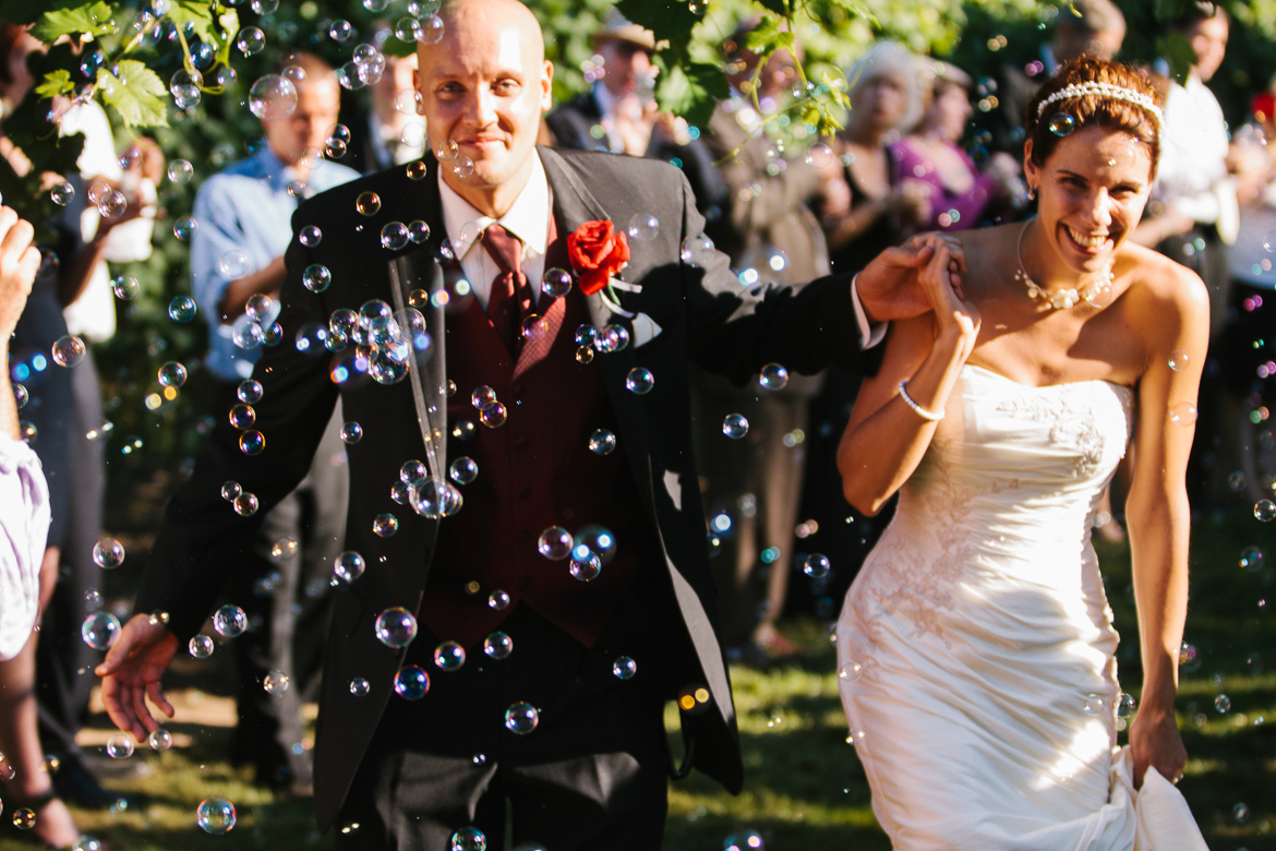 Whidbey Island Winery wedding reception bubble exit