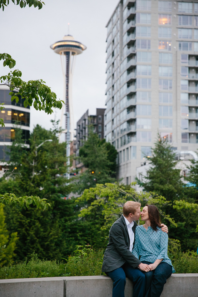 Couple at Olympic Sculpture Park during engagement photos in Seattle, WA