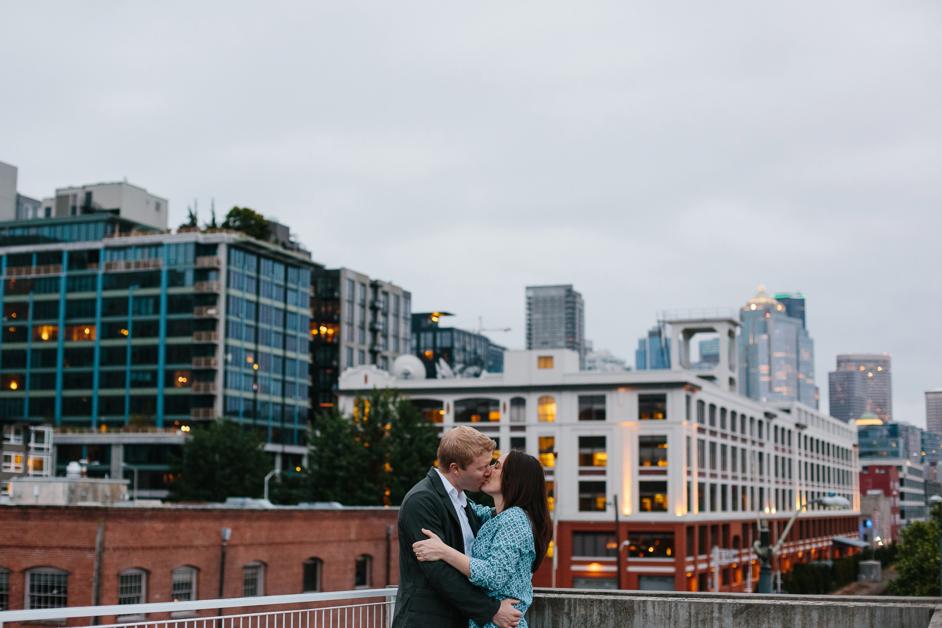 Couple during Olympic Sculpture Park engagement photos in Seattle, WA