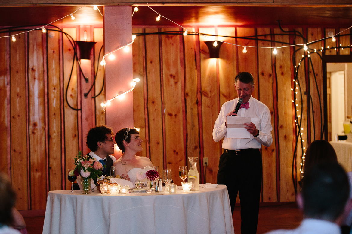 Father of the Bride giving toast during wedding at Fireseed Catering on Whidbey Island, WA