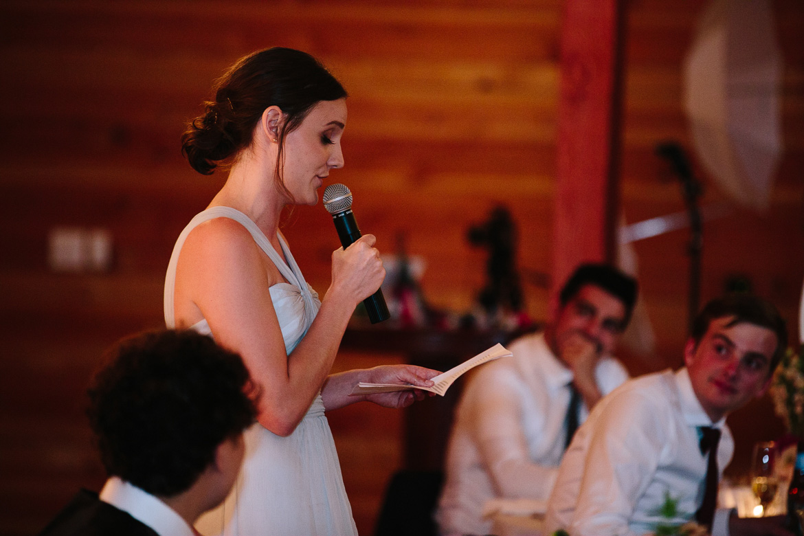 Maid of honor giving toast during reception at Fireseed Catering wedding on Whidbey Island, WA