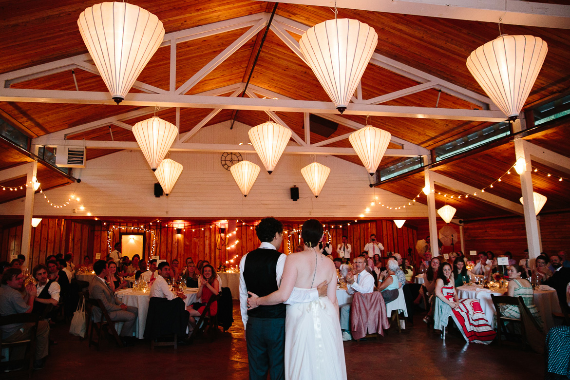 Bride and groom during first dance at wedding reception at Fireseed Catering on Whidbey Island, WA