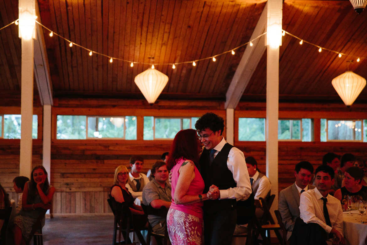 Groom and mom during first dance at Fireseed Catering on Whidbey Island, WA