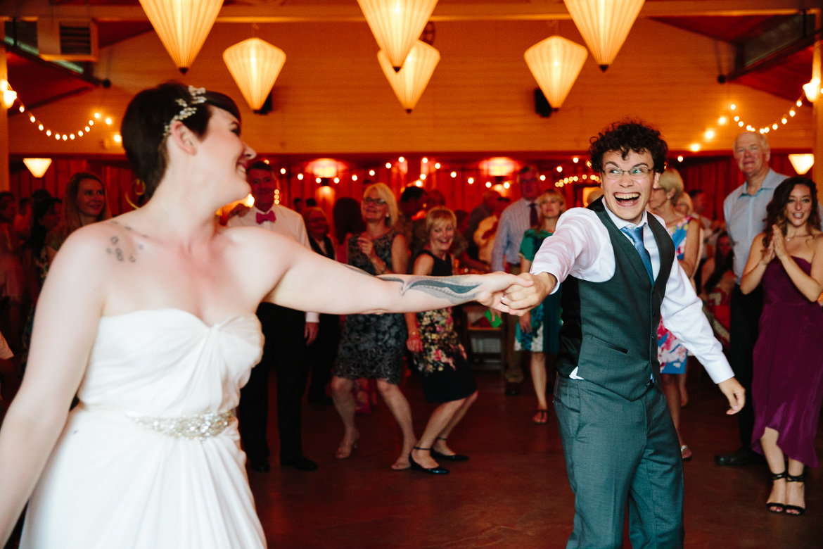 Bride and groom dancing during reception at Fireseed Catering wedding on Whidbey Island, WA