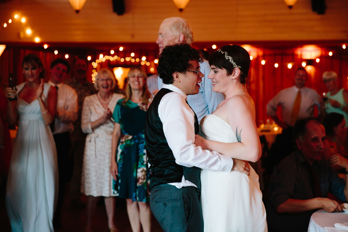 Bride and groom dancing at wedding reception at Fireseed Catering on Whidbey Island, WA