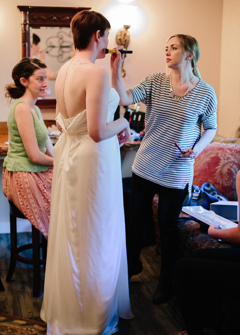 Bride and bridesmaids getting ready before Fireseed Catering wedding on Whidbey Island