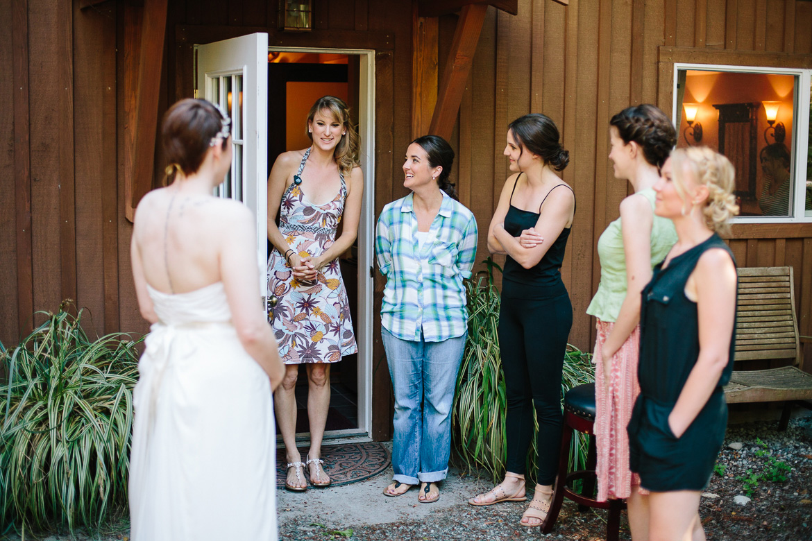 Bride getting ready before wedding at Fireseed Catering on Whidbey Island