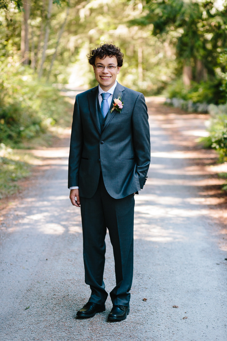 Groom portrait before wedding ceremony at Fireseed Catering on Whidbey Island