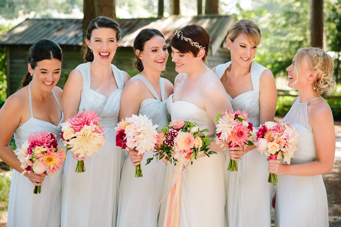 Bride and bridesmaids before wedding ceremony at Fireseed Catering on Whidbey Island