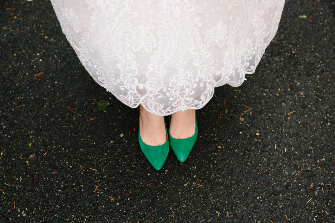 Bride's dress and shoes before wedding at Lake Wilderness Lodge in Maple Valley, WA