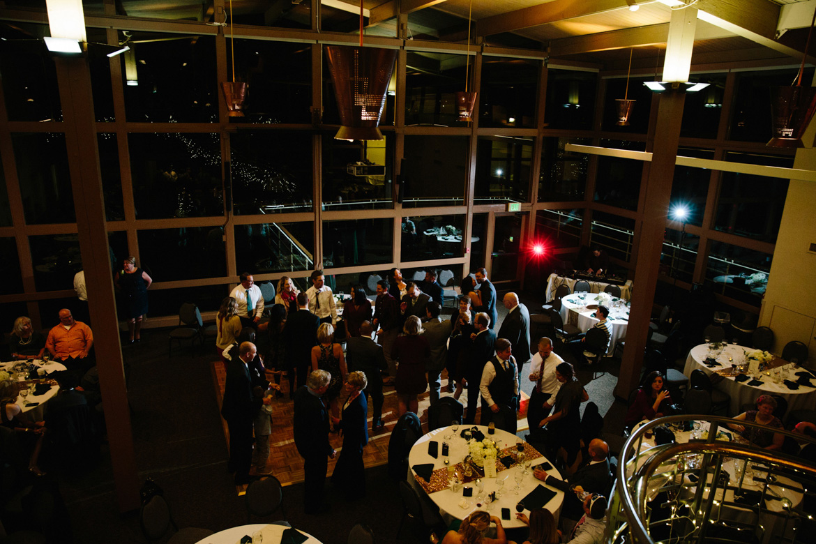 Guests dancing during wedding reception at Lake Wilderness Lodge in Maple Valley, WA
