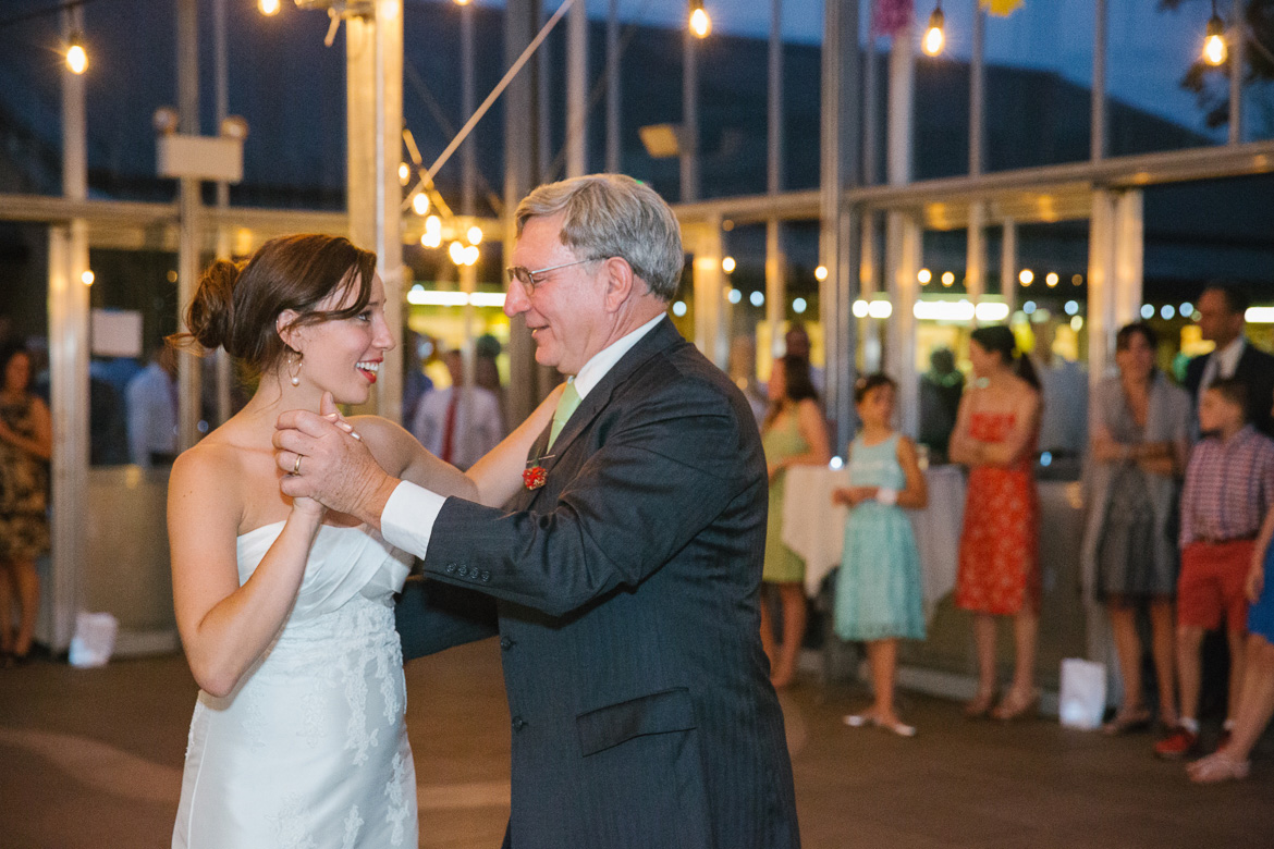 Father daughter first dance during wedding reception at Center for Urban Horticulture in Seattle, WA