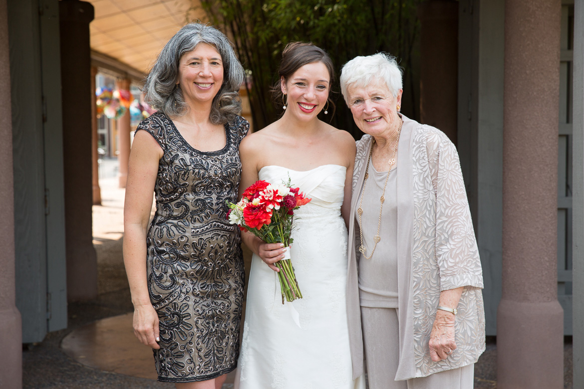 Bride, mother and grandmother before wedding at Seattle Center for Urban Horticulture