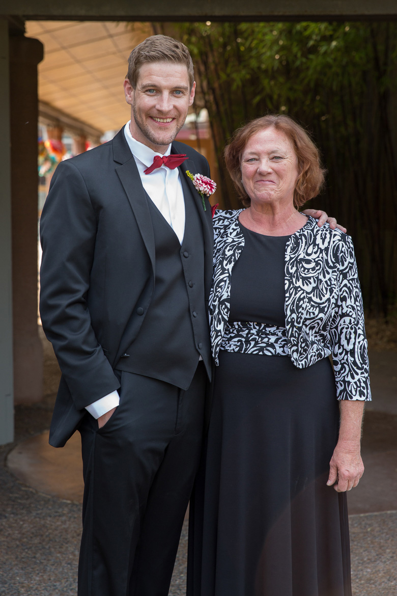 Groom and mother before wedding at Seattle Center for Urban Horticulture