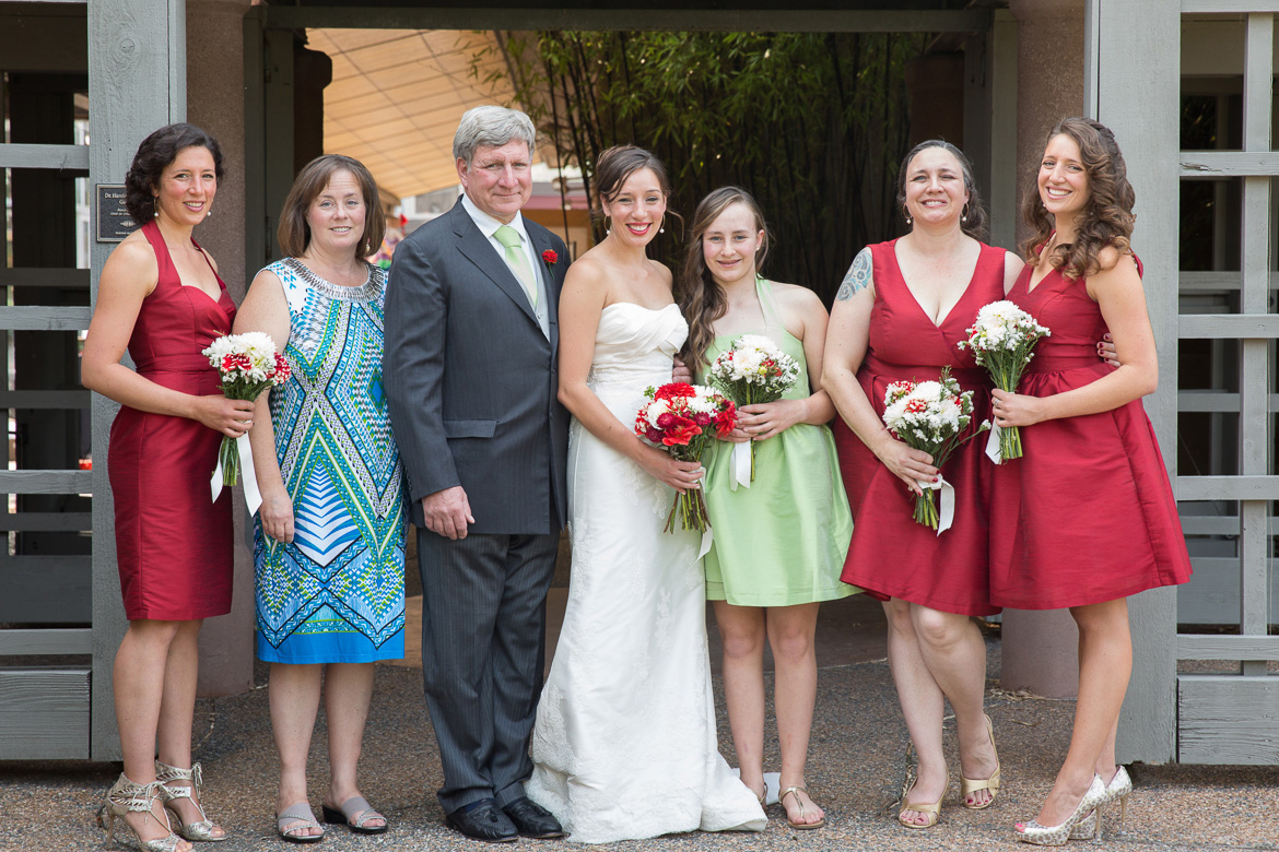 Bride with family before wedding at Seattle Center for Urban Horticulture