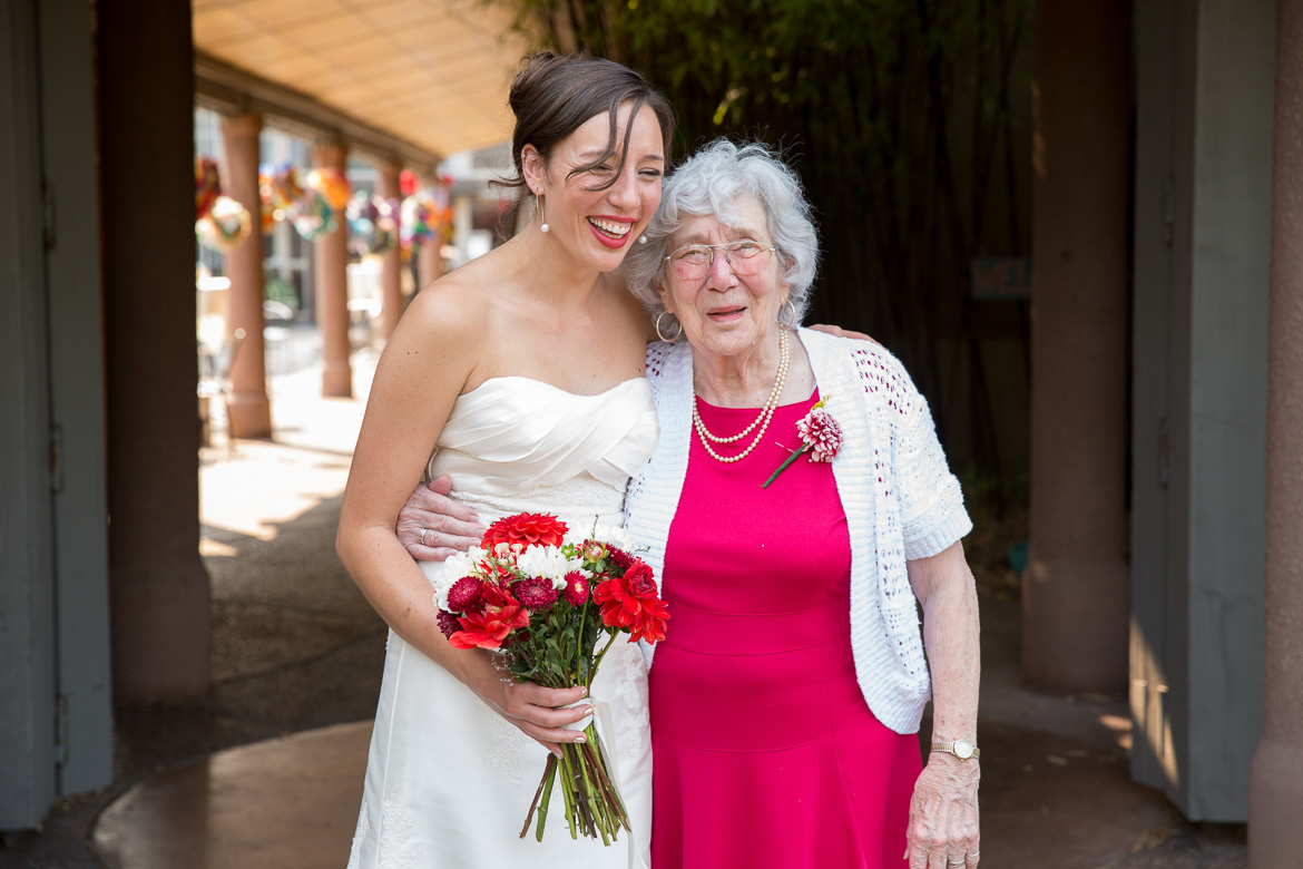 Bride with grandma before wedding at Seattle Center for Urban Horticulture