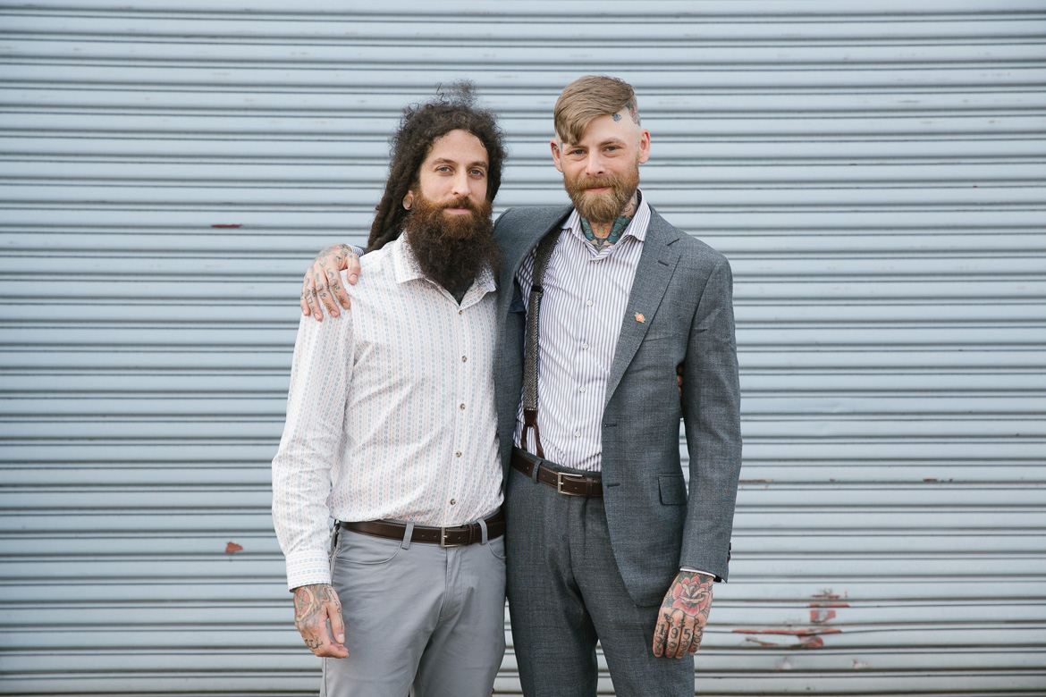 Within Sodo Seattle wedding groom groomsmen portrait