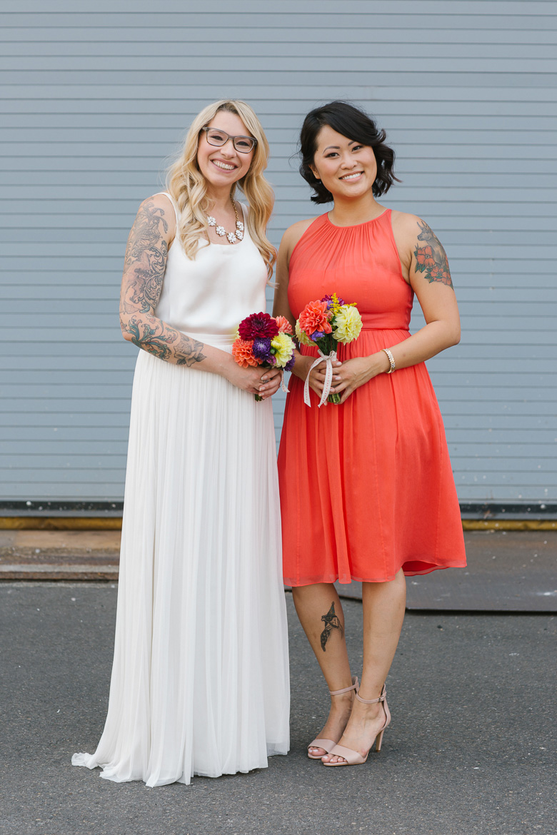 Within Sodo Seattle wedding bride bridesmaid portrait
