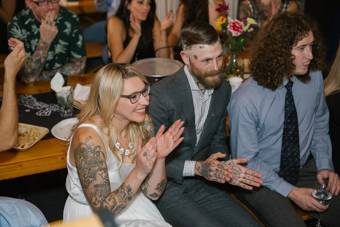 Within Sodo Seattle wedding reception toasts bride groom