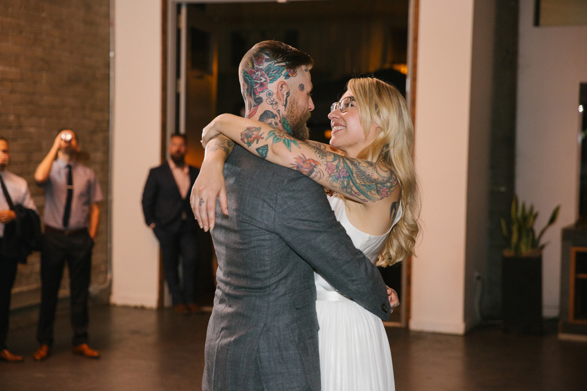 Within Sodo Seattle wedding reception first dance bride groom