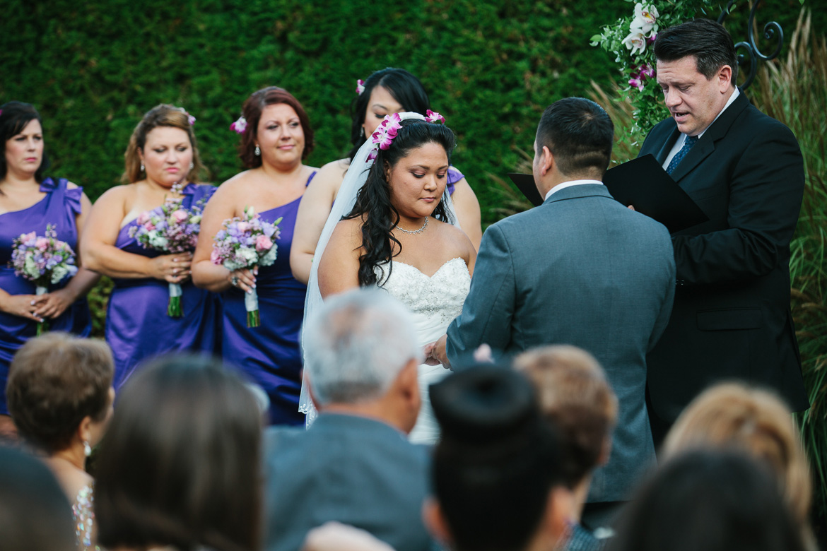 Bride during Columbia Winery wedding ceremony in Woodinville