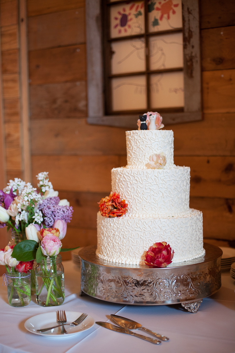 Reception cake during Fireseed Catering wedding on Whidbey Island, WA