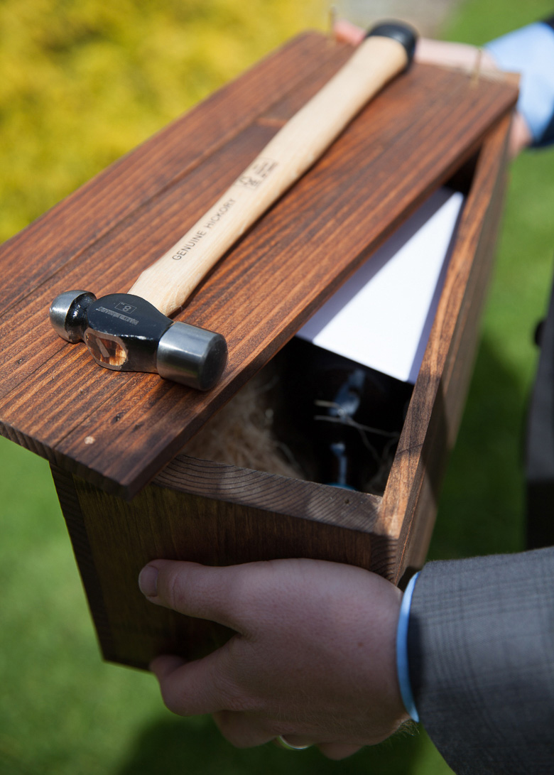 Ceremony wine box detail for Fireseed Catering wedding on Whidbey Island