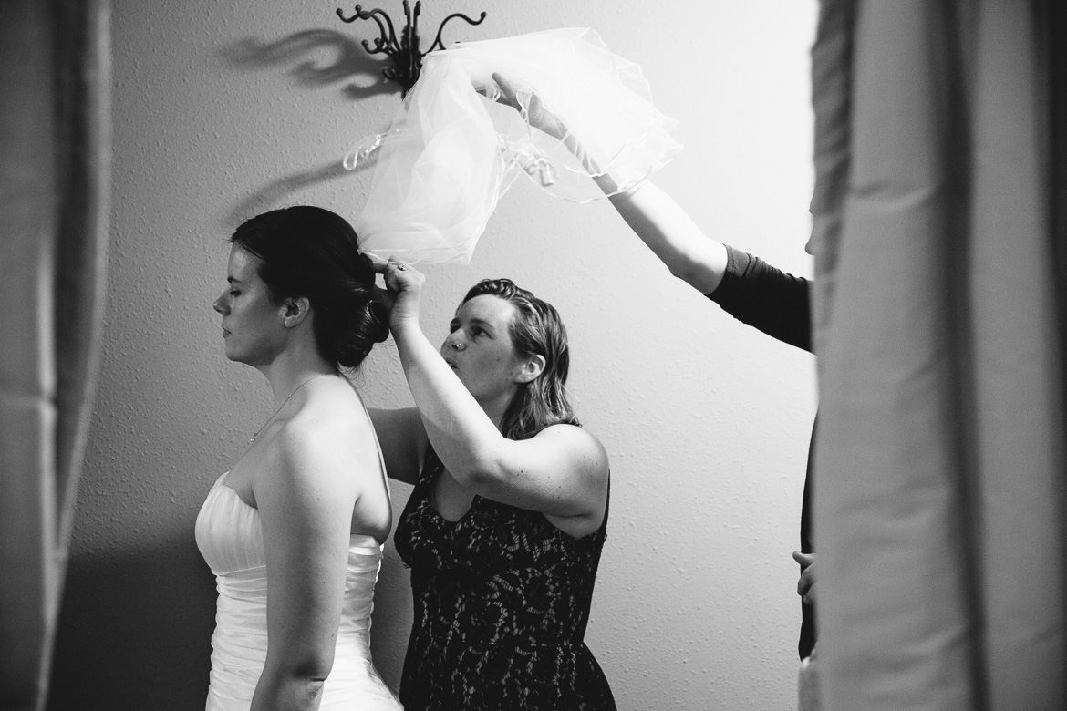 Bride getting ready for Fireseed Catering wedding on Whidbey Island, WA