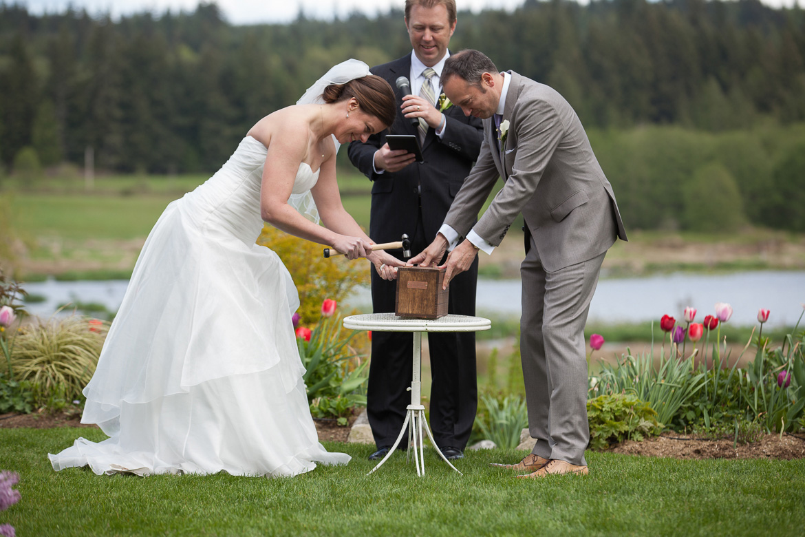 Winebox ceremony during wedding ceremony at Fireseed Catering on Whidbey Island. WA