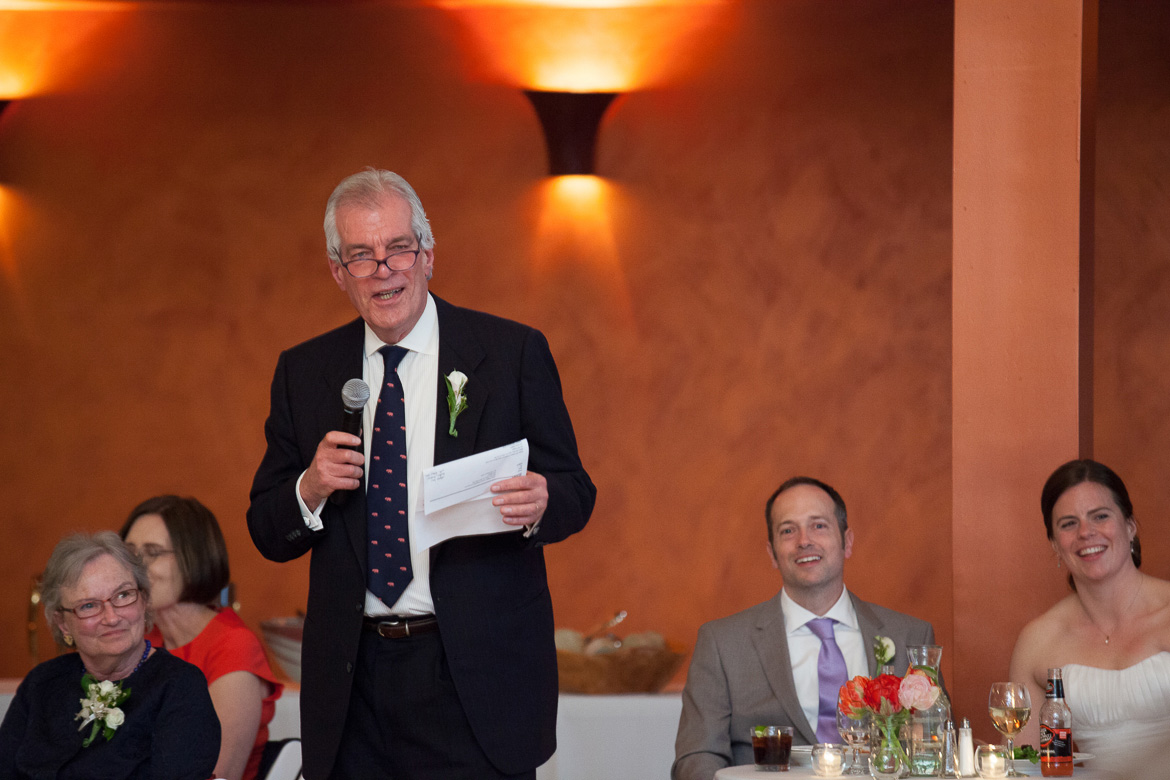 Father of the bride giving toast during wedding reception at Fireseed Catering on Whidbey Island, WA