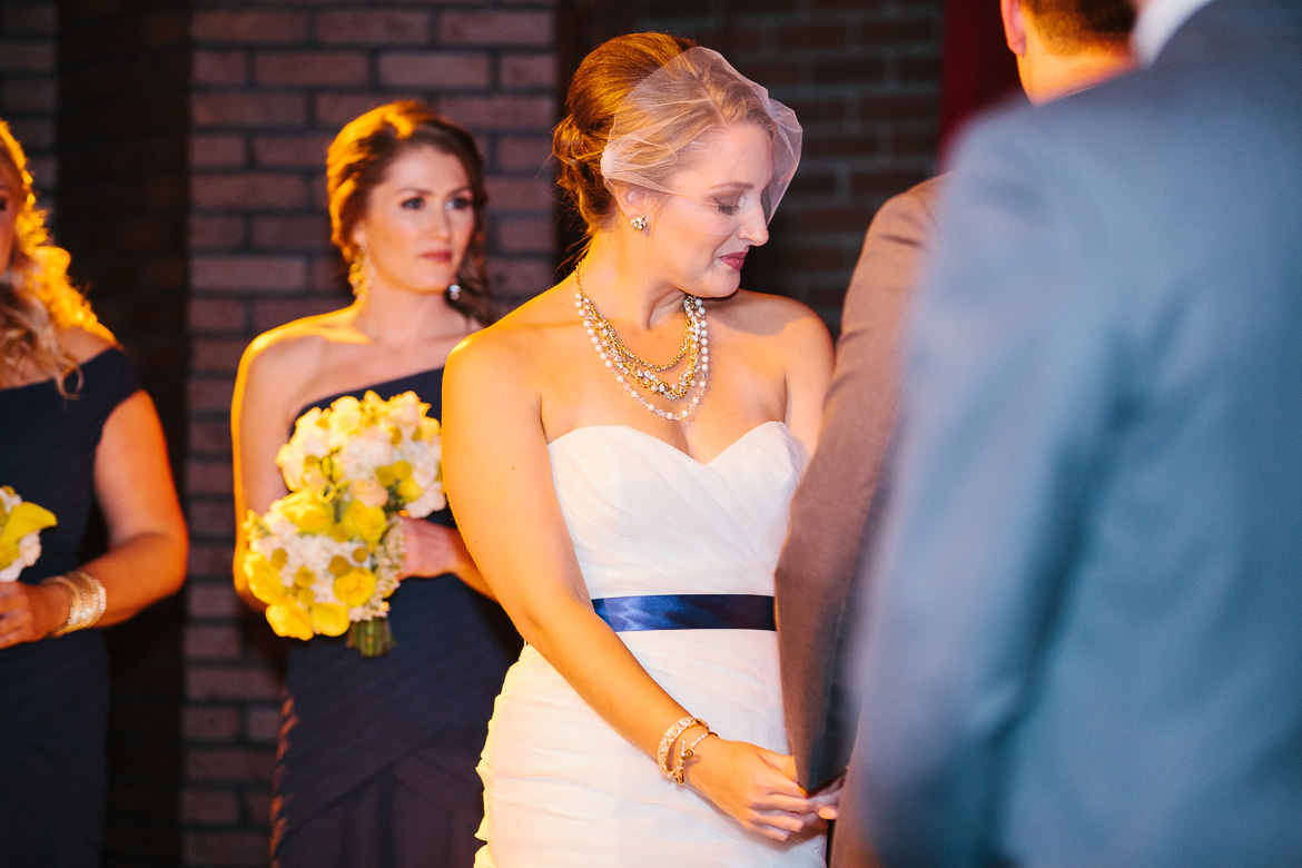 Bride during wedding ceremony at Georgetown Ballroom in Seattle, WA