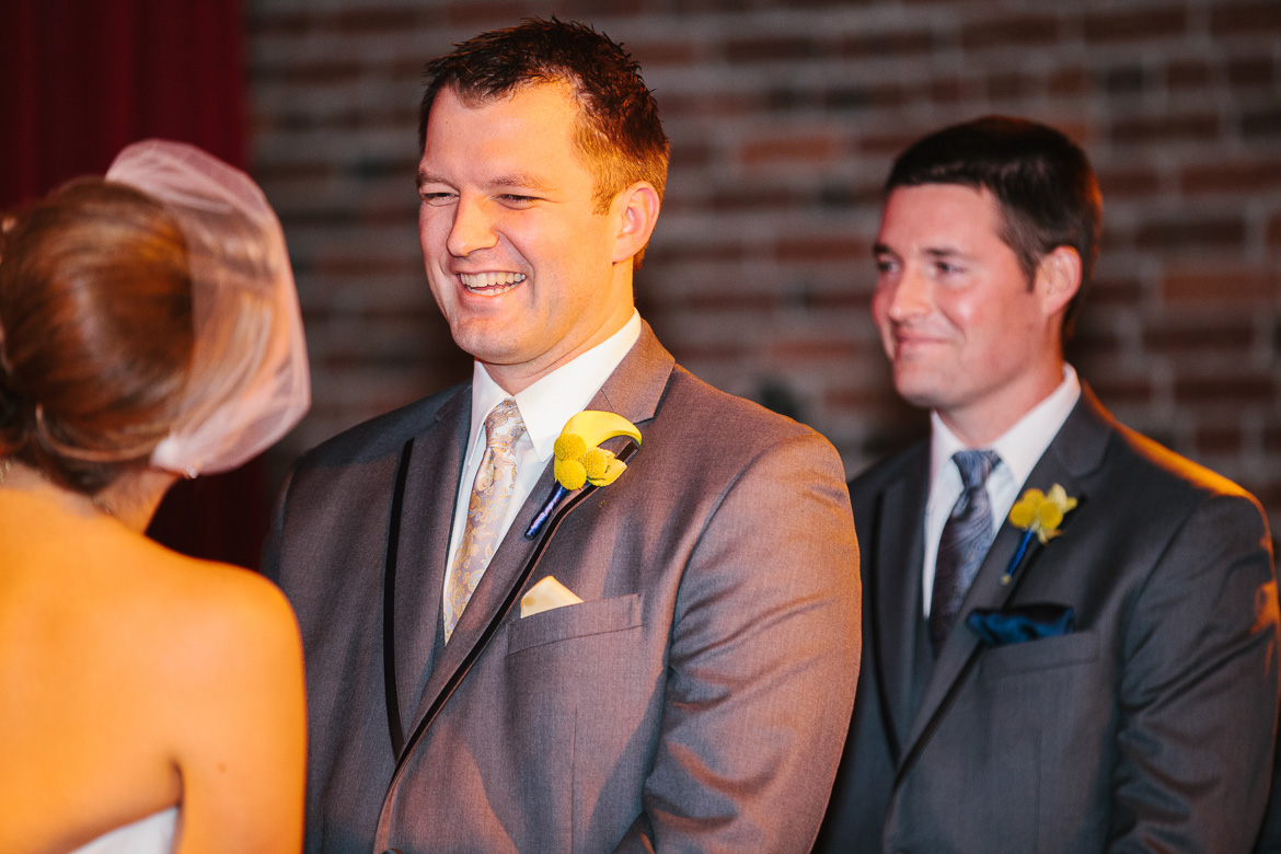 Groom during wedding ceremony at Georgetown Ballroom in Seattle, WA