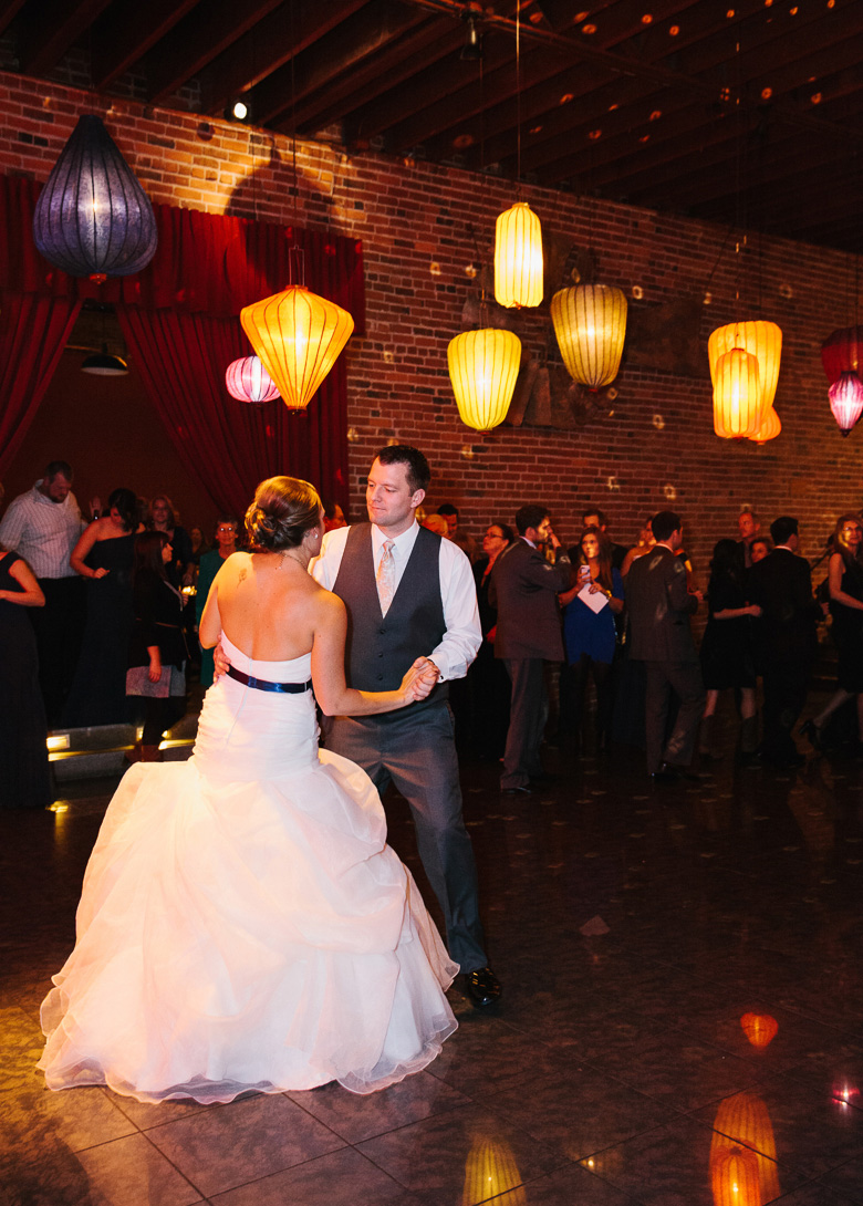 Bride and groom's first dance at Georgetown Ballroom wedding in Seattle, WA