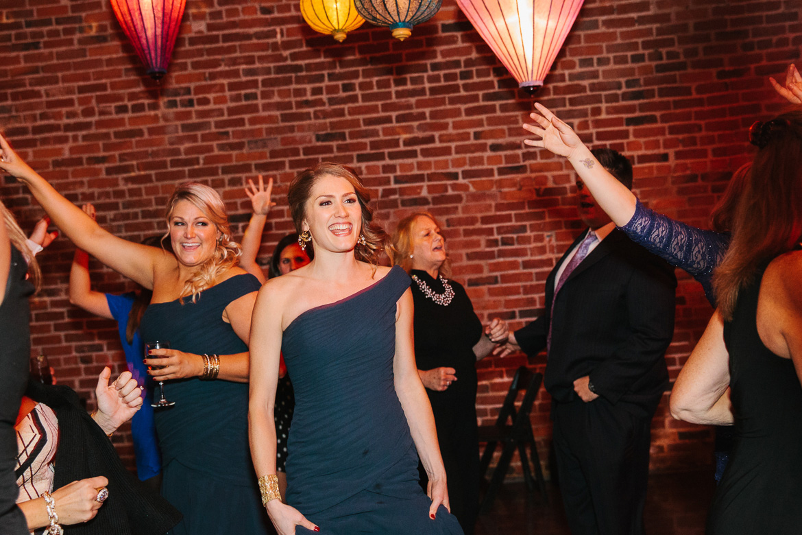 Guests dancing during reception at Georgetown Ballroom wedding in Seattle, WA