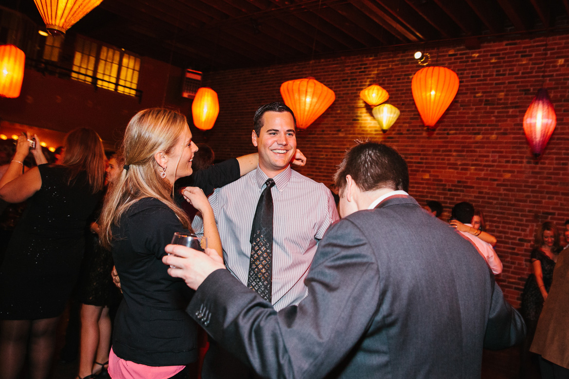 Guests dancing during reception at Georgetown Ballroom wedding in Seattle, WA