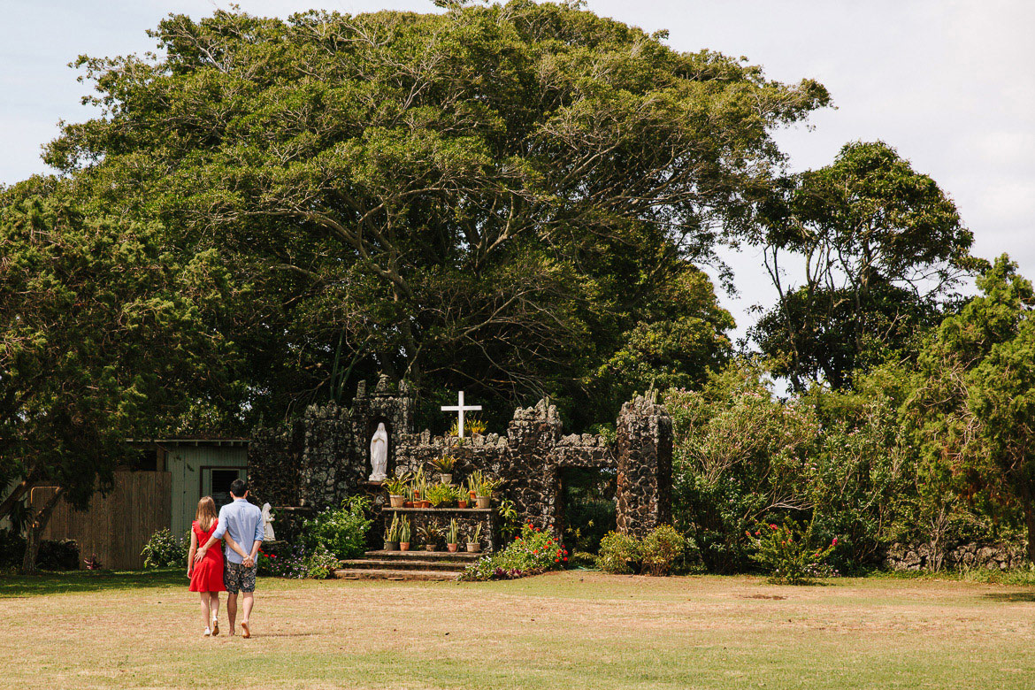 St Raphael Church engagement session photos in Kauai, HI